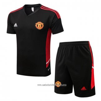 Chandal del Manchester United 2022 2023 Manga Corta Negro - Pantalon Corto