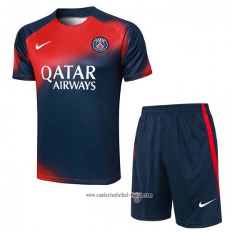 Chandal del Paris Saint-Germain 2023 2024 Manga Corta Rojo y Azul - Pantalon Corto