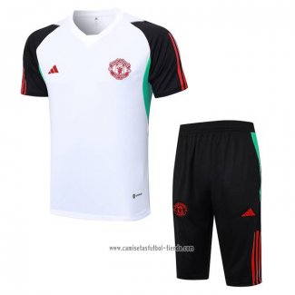 Chandal del Manchester United 2023 2024 Manga Corta Blanco y Negro - Pantalon Corto