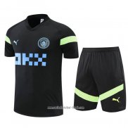 Chandal del Manchester City 2022-2023 Manga Corta Negro - Pantalon Corto