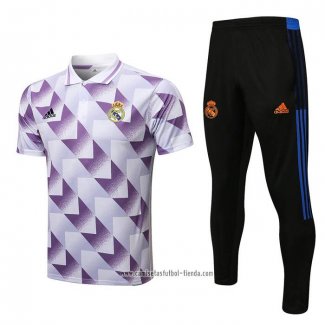 Conjunto Polo del Real Madrid 2022 2023 Blanco y Purpura