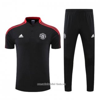 Conjunto Polo del Manchester United 2022 2023 Negro y Rojo