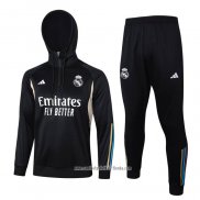 Chandal de Sudadera del Real Madrid 2023 2024 Nino Negro y Blanco