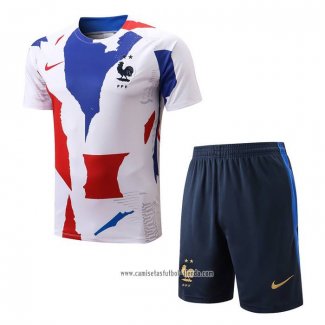 Chandal del Francia 2022 2023 Manga Corta Blanco Rojo Azul - Pantalon Corto