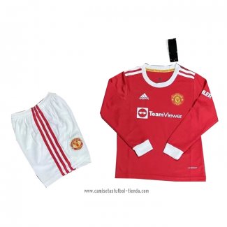 Camiseta Primera Manchester United 2021 2022 Nino Manga Larga