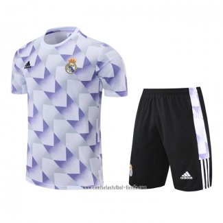 Chandal del Real Madrid 2022 2023 Manga Corta Blanco y Purpura - Pantalon Corto